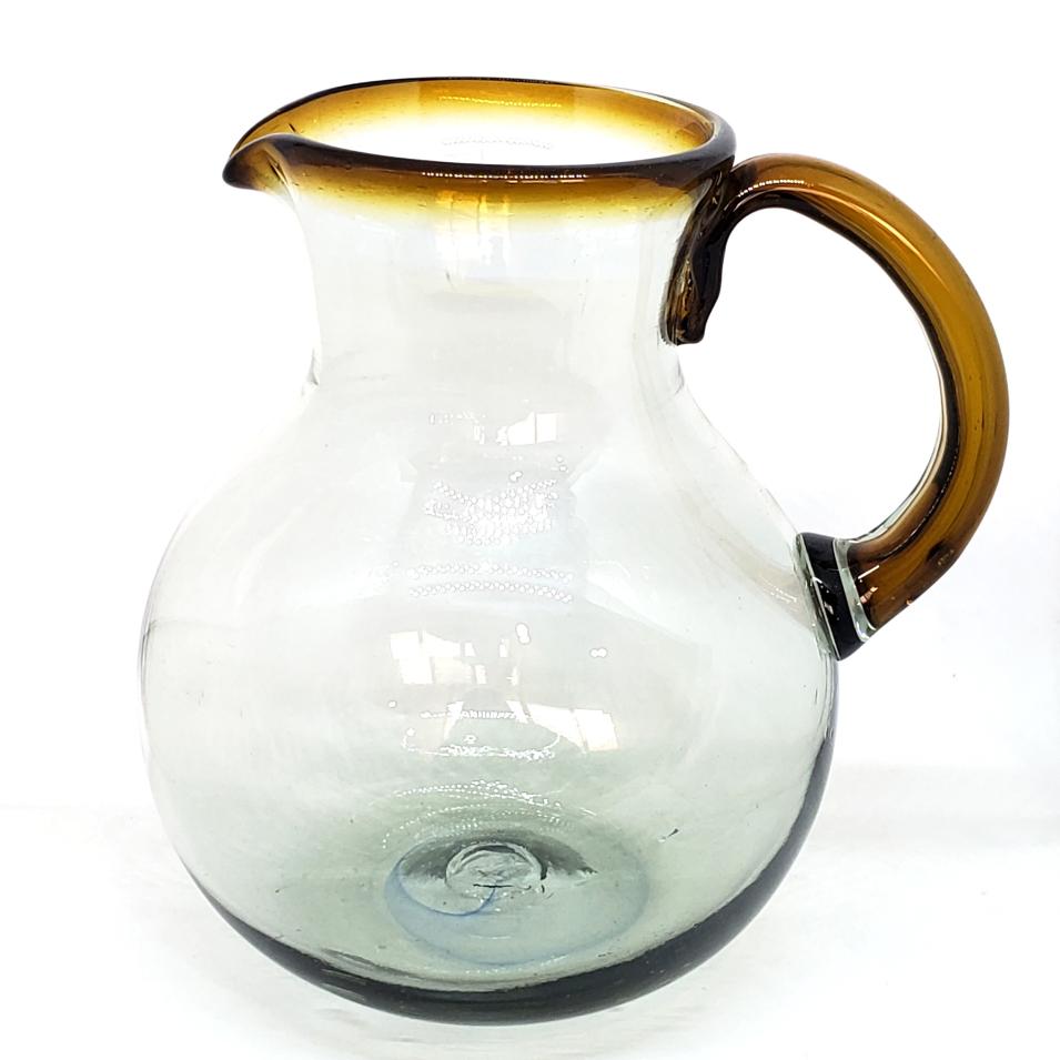 Wholesale Colored Rim Glassware / Amber Rim 120 oz Large Bola Pitcher / This classic pitcher is perfect for pouring out all kinds of refreshing drinks.